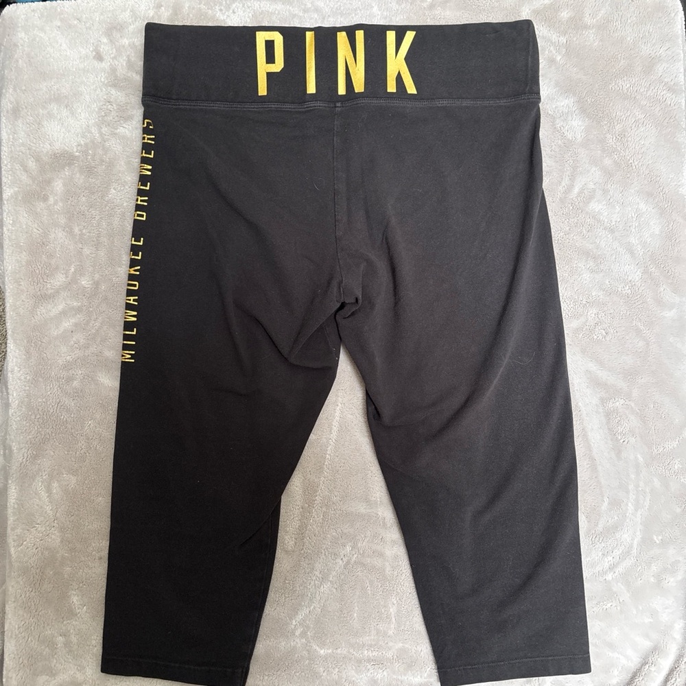 Y2K PINK Victoria's Secret Black Milwaukee Brewers Capri Leggings Women’s Size L